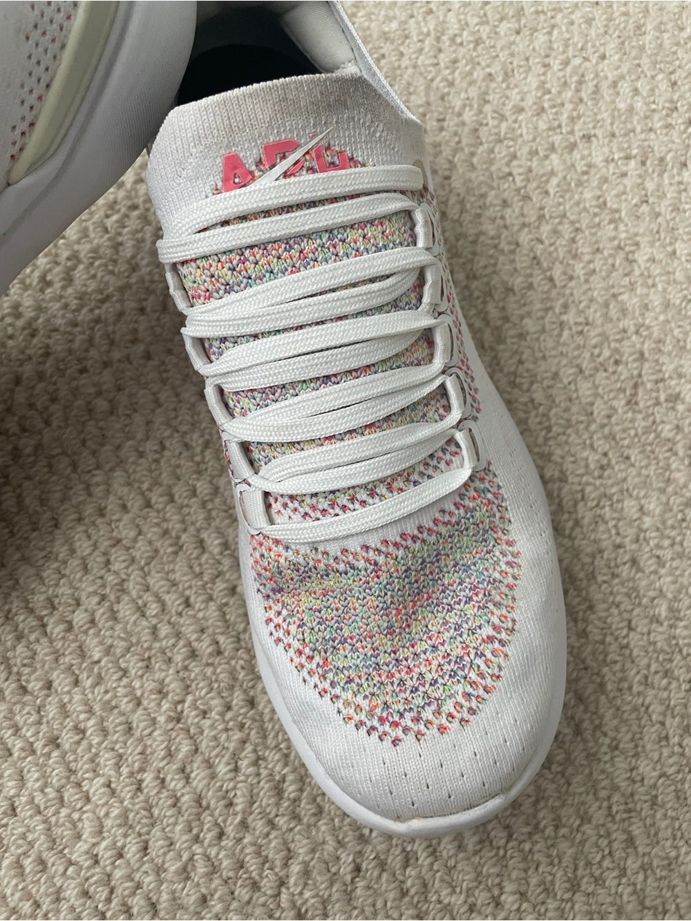 APL White Knit Sneaker with Multicolor Knit Accents. size 7